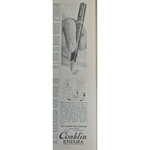 1927 Conklin Endura Fountain Pen Black Silver Marbled Fine Nib Print ad